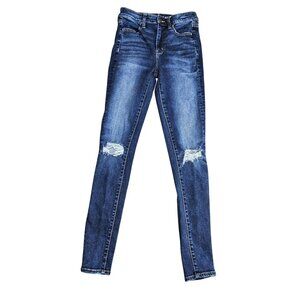 American Eagle Jeans Womens 2 Long Blue Super Hi-Rise Jegging Distressed Stretch